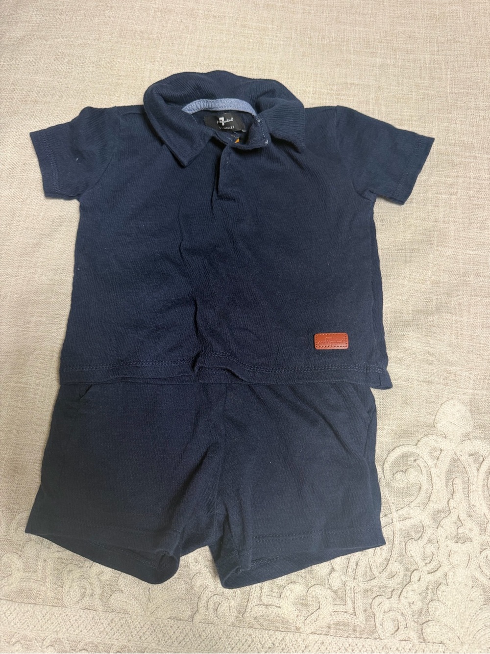 7 For All Mankind Navy Polo Shirt and Shorts Set